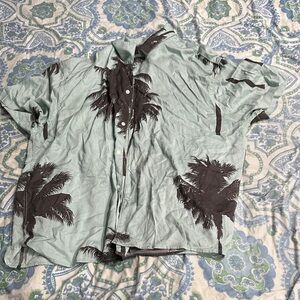 Men's Palm Tree Print Casual Shirt - Black and Green